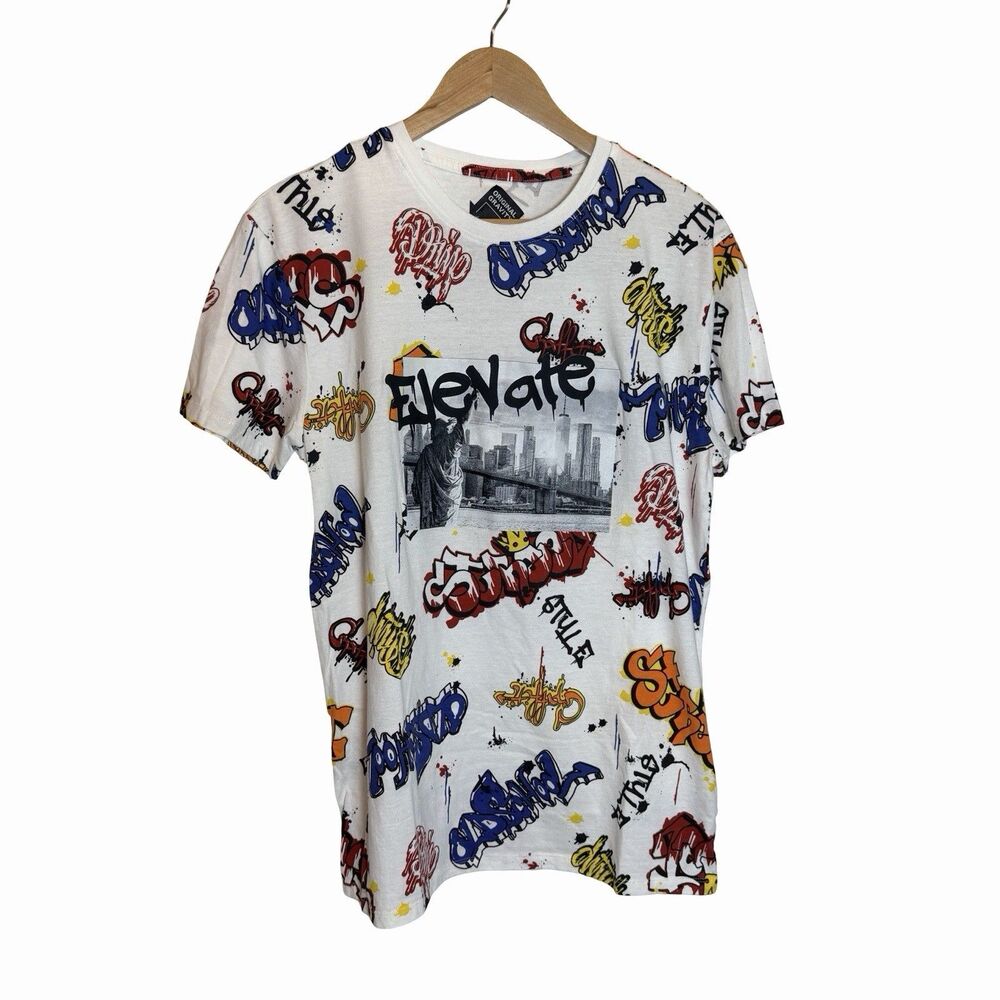 Original Gravity T-Shirt Elevate Size Large NYC cityscape all over Graffiti SS